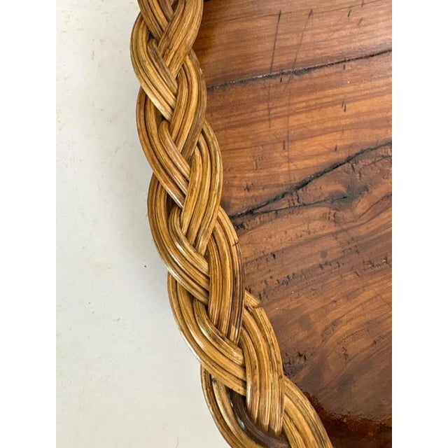 Vintage French Tray in Olive Wood and Rush, 1960 For Sale - Image 14 of 16