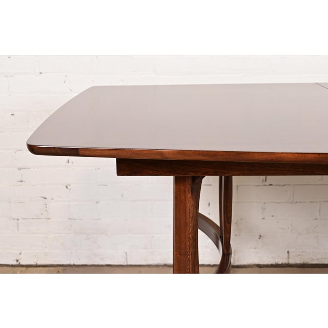 Broyhill Brasilia Style Mid-Century Modern Boat Shaped Walnut Extension Dining Table, Newly Refinished For Sale - Image 10 of 13