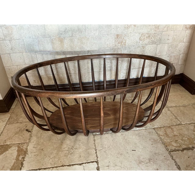 Brown Antique Wooden Rocking Cradle With Turned Legs, C. Late 19th Century For Sale - Image 8 of 12