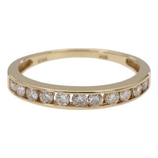 14k 585 Solid Yellow Gold Natural Diamond Band Ring, Size 8 For Sale