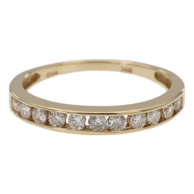 14k 585 Solid Yellow Gold Natural Diamond Band Ring, Size 8 For Sale