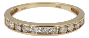 14k 585 Solid Yellow Gold Natural Diamond Band Ring, Size 8