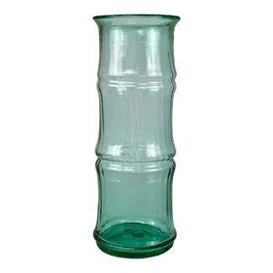 Mid-Century Boho Coastal Bamboo Green Art Glass Tall Vase