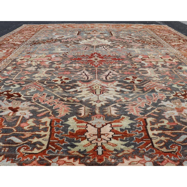 Antique Persian Bakshaish Rug With Medallions and Flower Motifs in Midnight Blue For Sale In Atlanta - Image 6 of 16