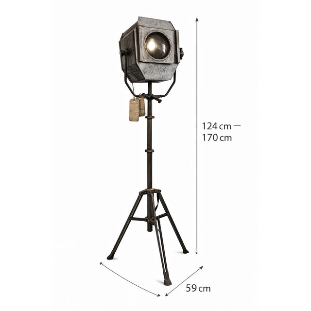Industrial Vintage Industrial Theatre Spotlight on Tripod by William Joseph Furse, 1920s For Sale - Image 3 of 10
