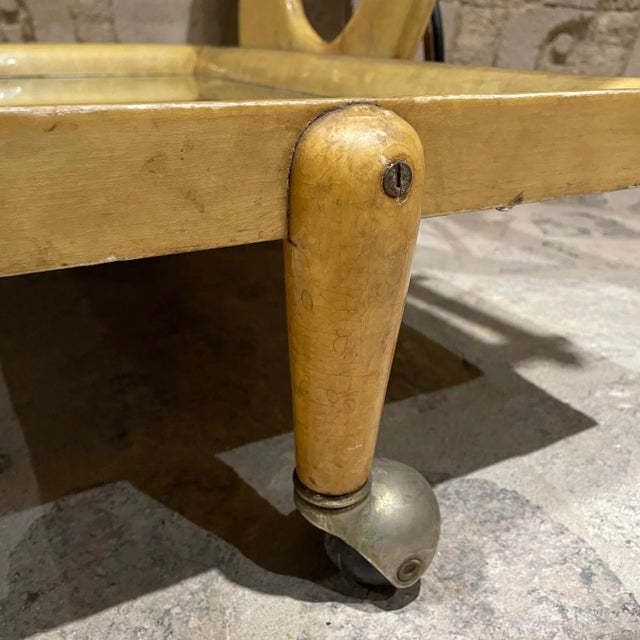 1950s Aldo Tura Italian Goatskin and Brass Swan Service Cart For Sale - Image 9 of 13