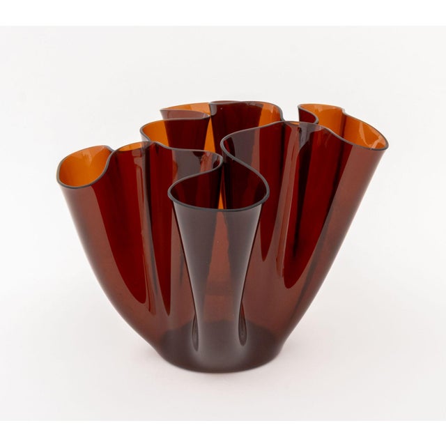 Late 20th Century Fontana Arte Amber Art Glass Cartoccio Vase For Sale - Image 5 of 10