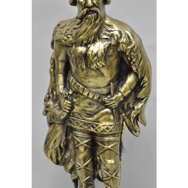 Vintage Scandanavian Viking Soldier Figure Solid Brass Fireplace Tool Set For Sale In Philadelphia - Image 6 of 17