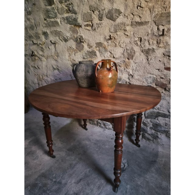 Rustic Antique French Walnut Drop-Leaf Dining Table, 1900s For Sale - Image 3 of 18