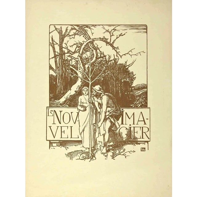 Auguste Lepère, Man and Woman Planting a Young Tree Together, Woodcut, 19th Century For Sale