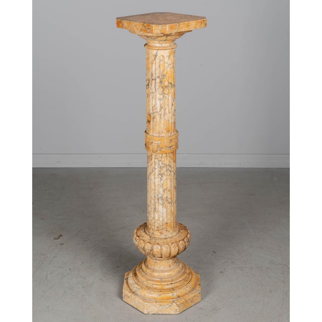 Yellow Italian Carved Alabaster Column Pedestal, Circa 1900 For Sale - Image 8 of 13