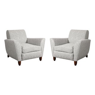 Mid-Century Hand-Rubbed Walnut & Holly Hunt Geo Mohair Club Chairs by James Mont For Sale