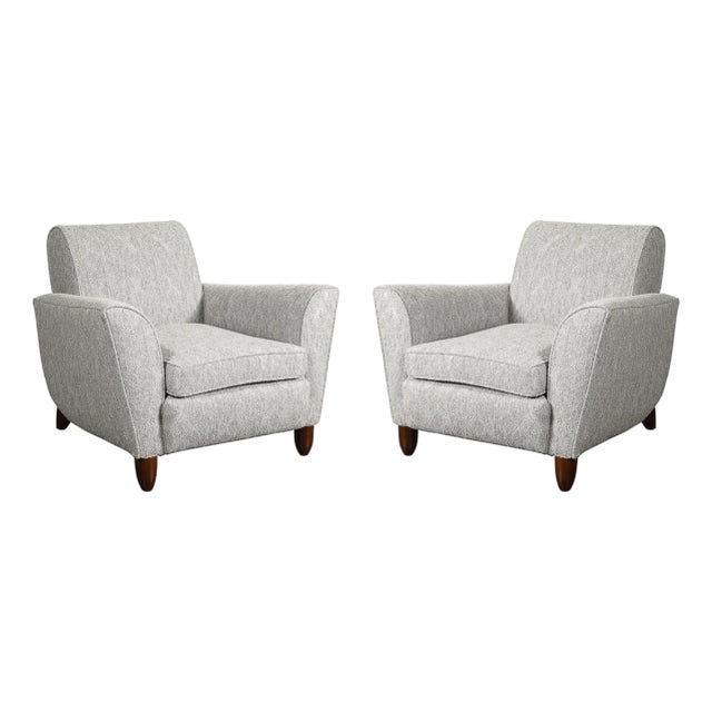 Mid-Century Hand-Rubbed Walnut & Holly Hunt Geo Mohair Club Chairs by James Mont For Sale