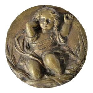 Late 19th-Century French Bronze Roundel of Baby Moses