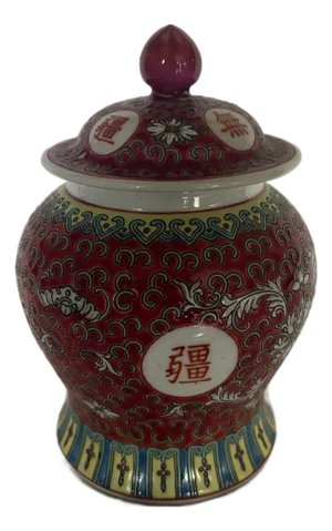 Red Mun Shou Famille Rose Longevity Jingdezhen Ginger Jar