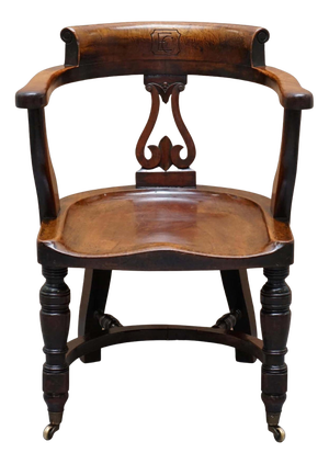 Victorian Walnut Captains Chair with Carved Back from Eton College, 1860