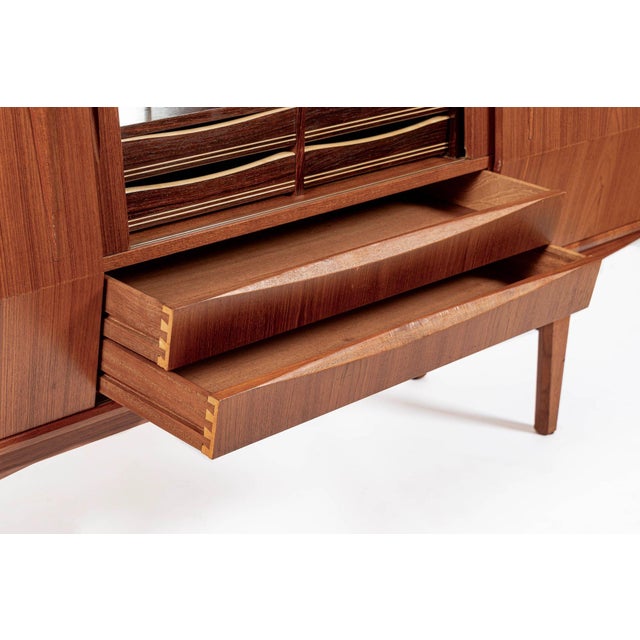 Brown Mid-Century Danish Modern Teak High Sideboard or Bar Cabinet 1960s For Sale - Image 8 of 17