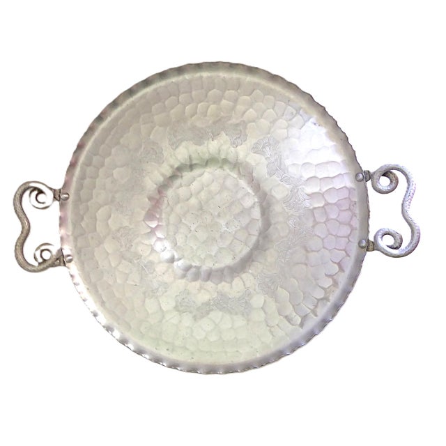 Mid-Century Modern Vintage Hand Crafted X-Large Forged Aluminum Trays With Snake Like Handles 1940s For Sale - Image 3 of 15