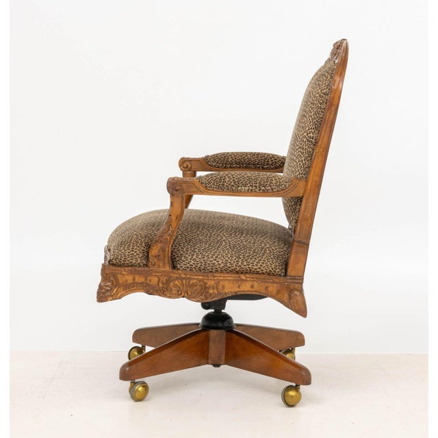Brown Louis XV Style Leopard Print Walnut Swivel Chair For Sale - Image 8 of 9