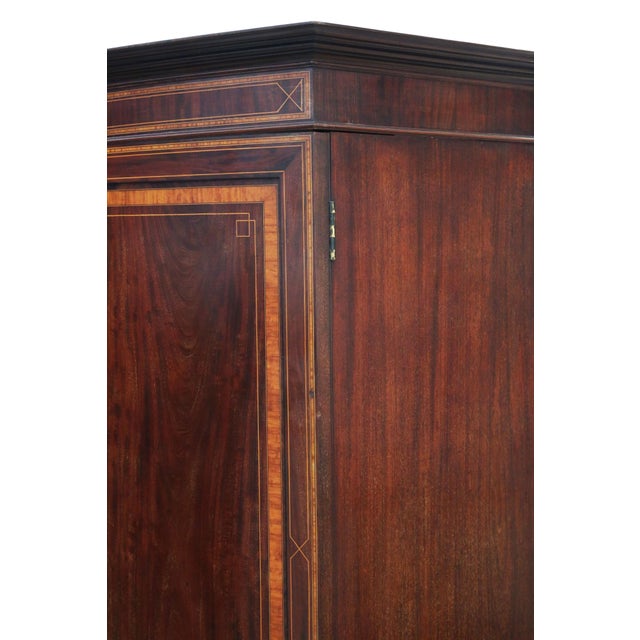 Antique Bow-Front Inlaid Mahogany Linen Press Cupboard For Sale - Image 9 of 12