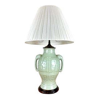 Early 20th Century Chinese Green / Celedon Porcelain Table Lamp For Sale