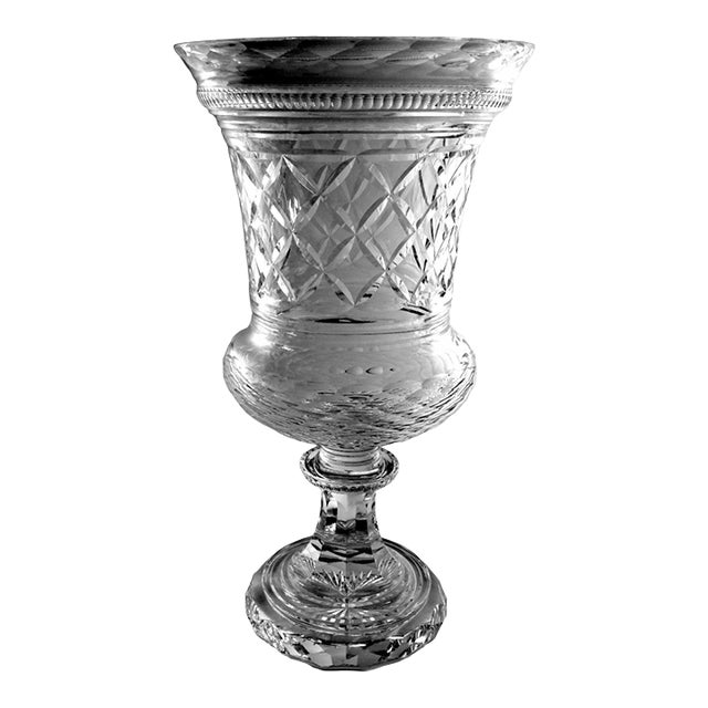 1980s Florentine Renaissance Style Huge Italian Cut and Ground Crystal Medici Vase For Sale