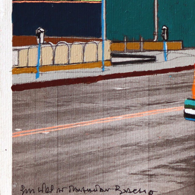 Contemporary Bus Stop at Manhattan Beach - Original Color Drenched Urban Landscape Still Life Artwork Framed by Fabio Coruzzi For Sale - Image 3 of 6