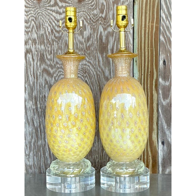 Hollywood Regency Vintage Regency Art Glass Lamps After Murano - a Pair For Sale - Image 3 of 12