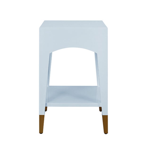 2020s Matthew Izzo Home Ronny Glossy Light Blue Lacquer One Drawer Side Table With Antique Brass Foot Caps For Sale - Image 5 of 7