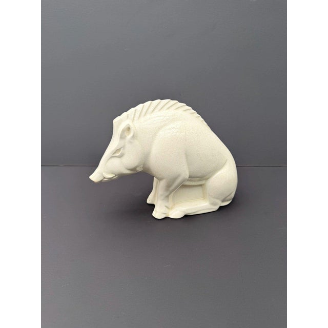 White Art Deco Statue of Boar in Glazed and Crackled Earthenware by Charles Lemanceau for Saint Clement, 1930s For Sale - Image 8 of 8