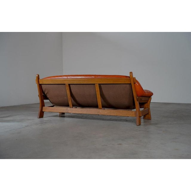 Wood Rustic Oak and Leather 3-Seater Sofa, France, 1970s For Sale - Image 7 of 12