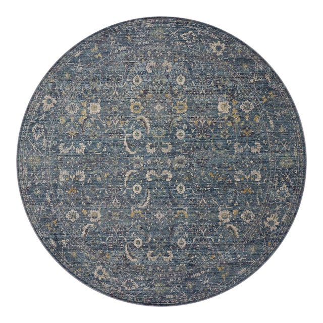 Jean Stoffer x Loloi Bradbury Ocean / Gold 5'-0" x 5'-0" Round Accent Rug For Sale