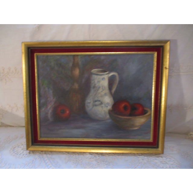 This is a Charming! Mid Century Oil on Canvas Board Still Life that is Artist Signed Elisa Campbell from Feasterville, Pa....