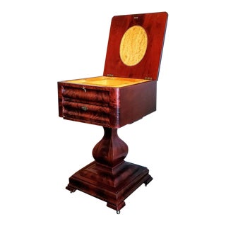 Antique American Classical Empire Period Flame Mahogany Sewing Stand Side Table For Sale