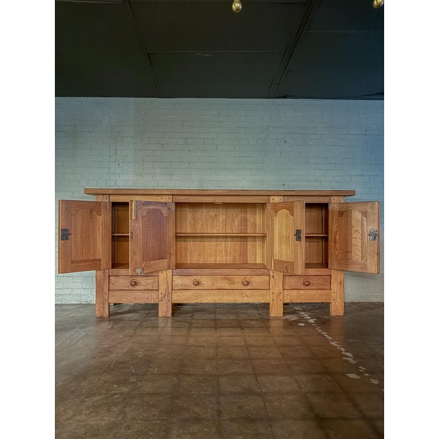 1900 - 1909 Mid 1900s Rustic French Light Oak Paneled Sideboard For Sale - Image 5 of 6