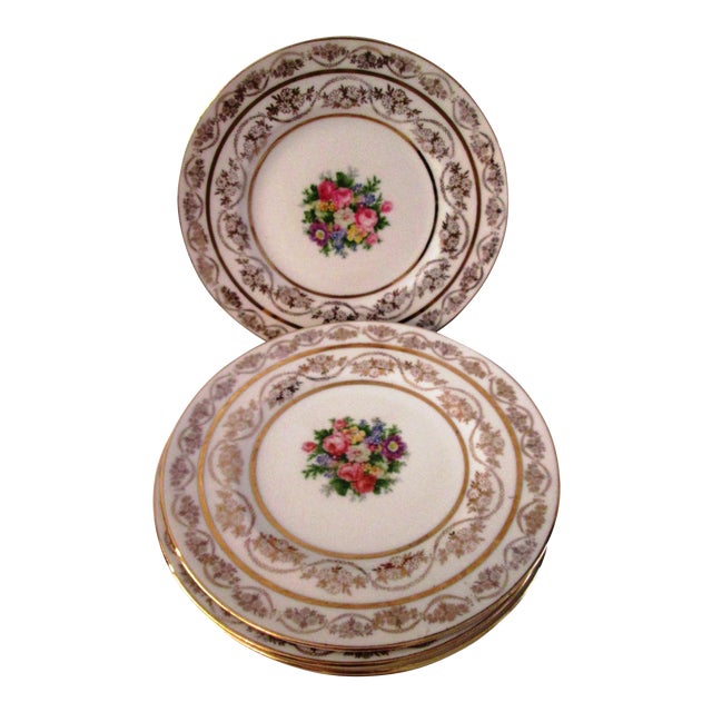 Vintage 22k Floral Dessert Plates - Set of 6 For Sale