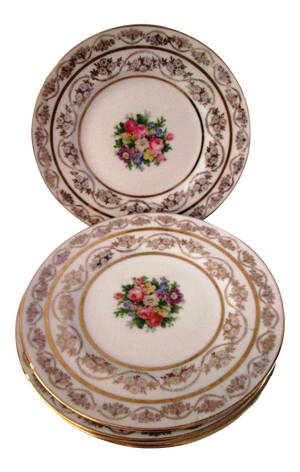 Vintage 22k Floral Dessert Plates - Set of 6