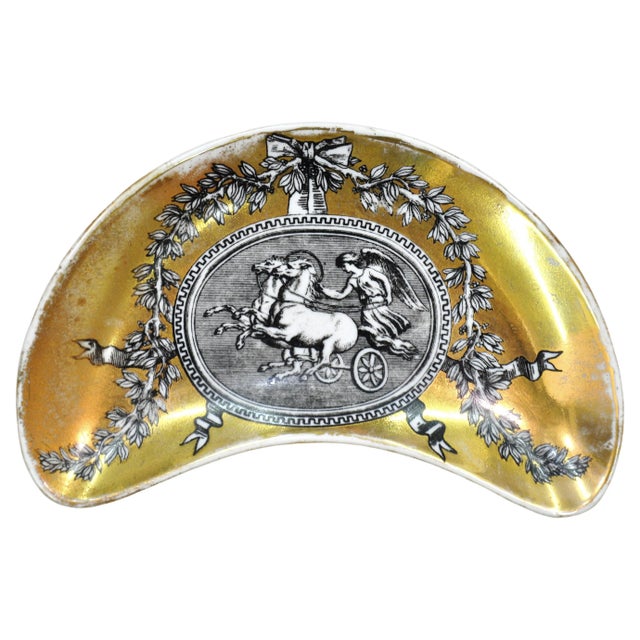 Gold Set of Piero Fornasetti Medaglioni Gilt Porcelain Crescent Catchall Plates, 1960s For Sale - Image 8 of 10