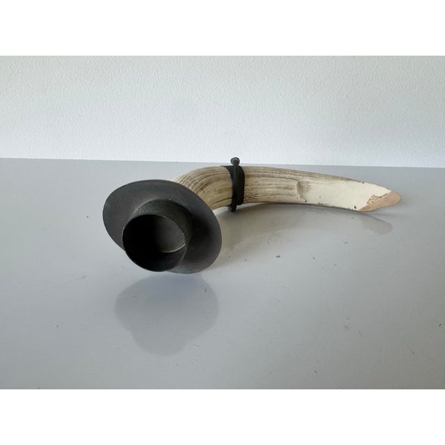 1970s Vintage Faux Tusk Resin Candle Holder With Metal Accents For Sale - Image 5 of 11