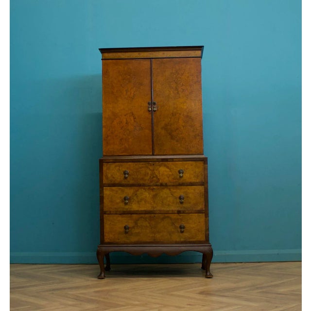 Vintage Art Deco Style Walnut Tallboy Linen Cabinet, 1950s For Sale - Image 3 of 12
