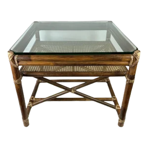 Late 20th Century McGuire Rattan and Cane Side Table