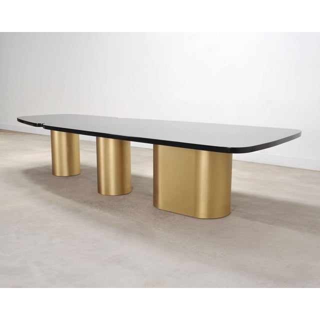 Modern India Mahdavi Alber Sectional Walnut Brass Dining Table 11 Ft For Sale - Image 3 of 18