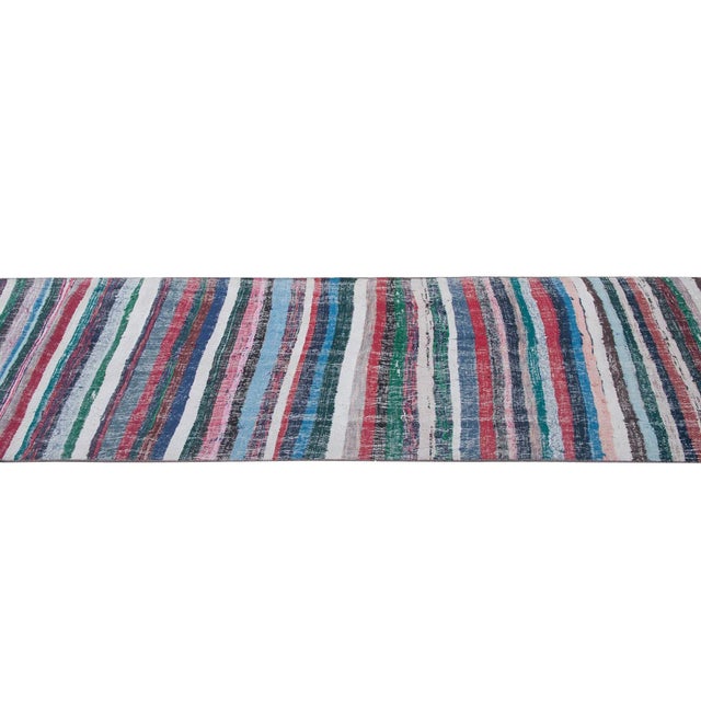 Traditional Colorful Vintage Striped Rag Runner For Sale - Image 3 of 6