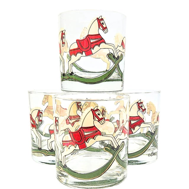 Cera Rocking Horse Double Old Fashioned Glasses- Set of Four For Sale
