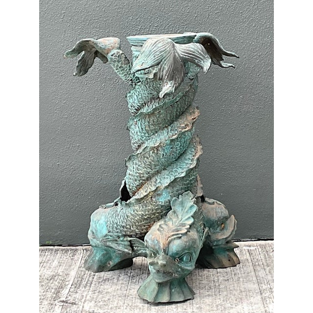 Vintage Patinated Bronze Koi Table Pedestal For Sale - Image 10 of 12
