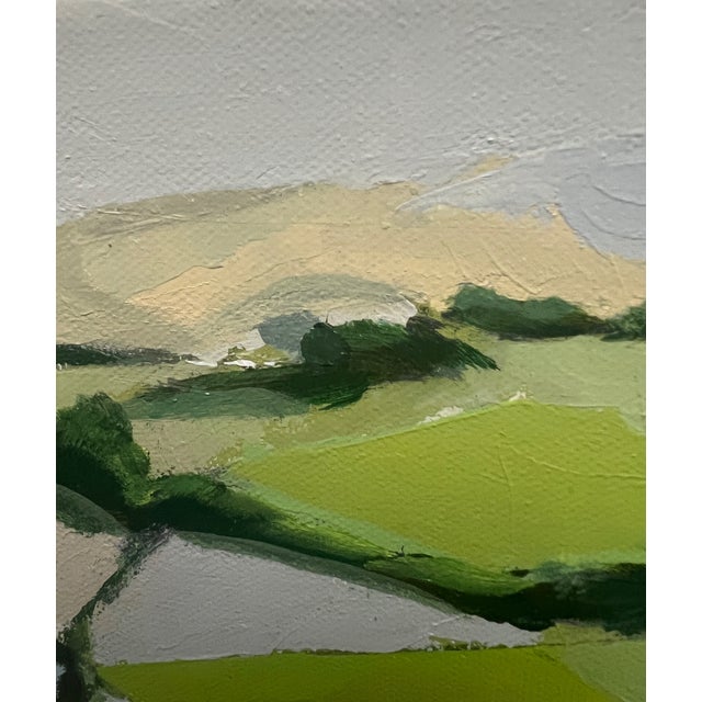 "Far Afield" Contemporary Impressionist Landscape in Greens, Cream and Pastel Blues and Lavender by Mill Valley Artist Mary Anne McKernie For Sale - Image 4 of 9