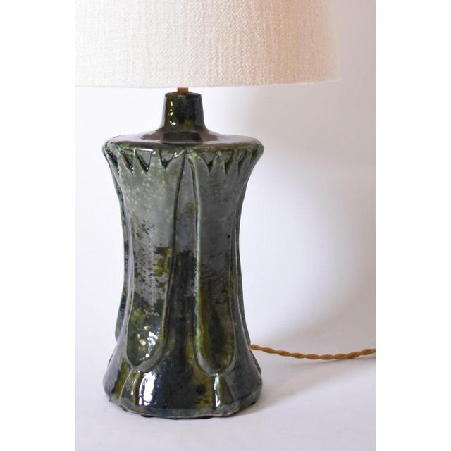 "Kasaï" blue green papyrus ceramic lamp 32cm, Barracuda Edition. "Kasaï" blue and green ceramic lamp ornamented with...