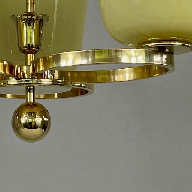Art Deco Opaline Glass and Brass Chandelier, Germany, 1930s For Sale - Image 16 of 18