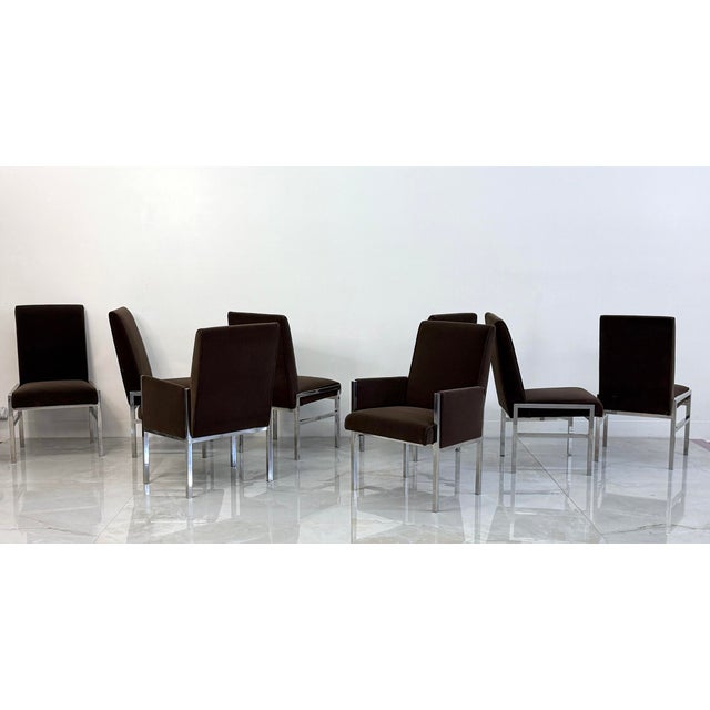 Metal Leon Rosen Chrome Dining Chairs, Set of 8, Rohleder Chocolate Velvet, 1970's For Sale - Image 7 of 7
