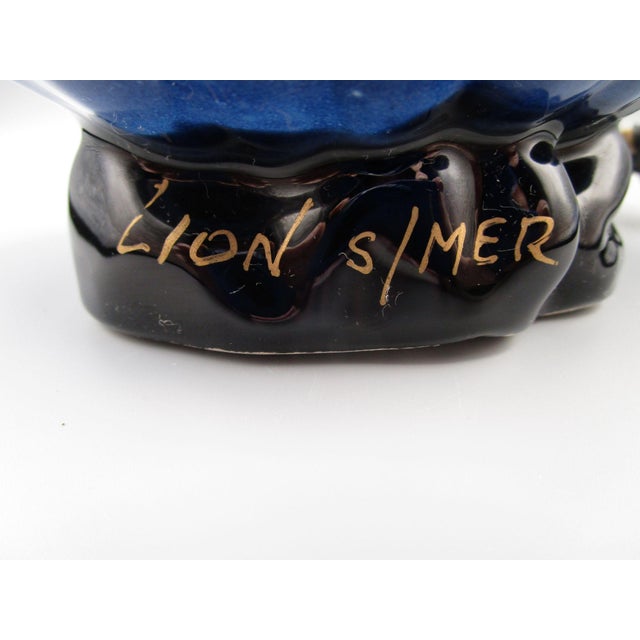 Vallauris Vintage Vallauris Lion S/Mer Blue Ceramic Clam Shell Lamp Mid Century Tikki Kitch Cord Cut Signed For Sale - Image 4 of 18